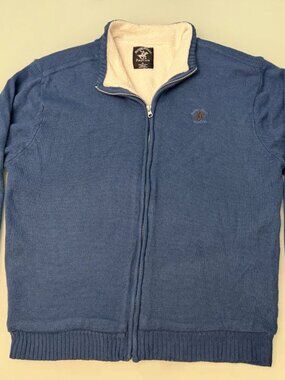 Beverly Hills Polo Club Men Cardigan XL Blue Sherpa Lined Zip Up Front Jacket